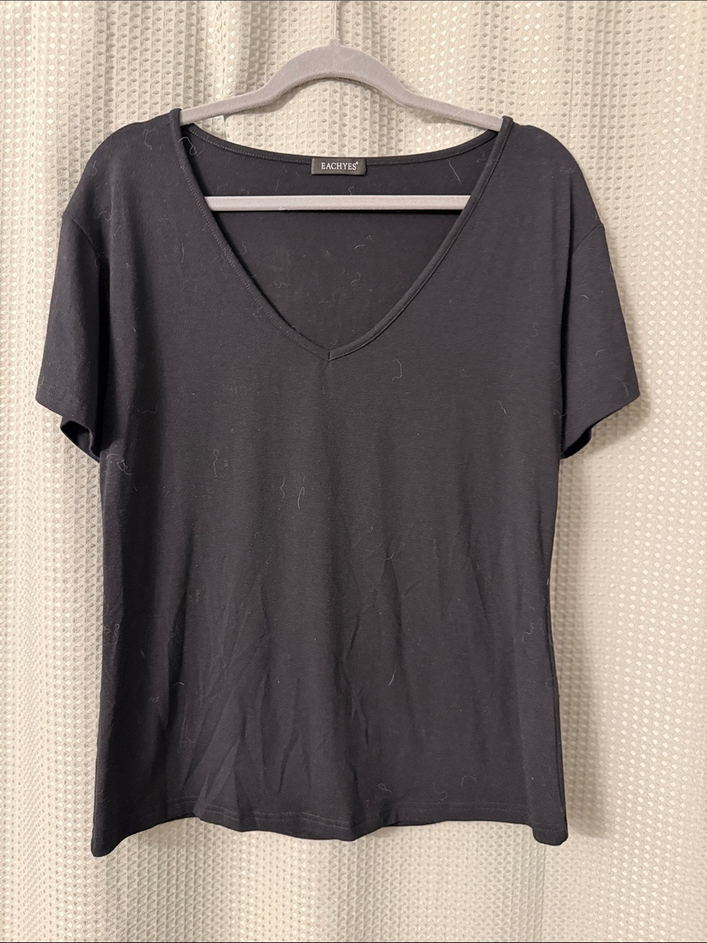 Women's Black V-Neck Short Sleeve Top
